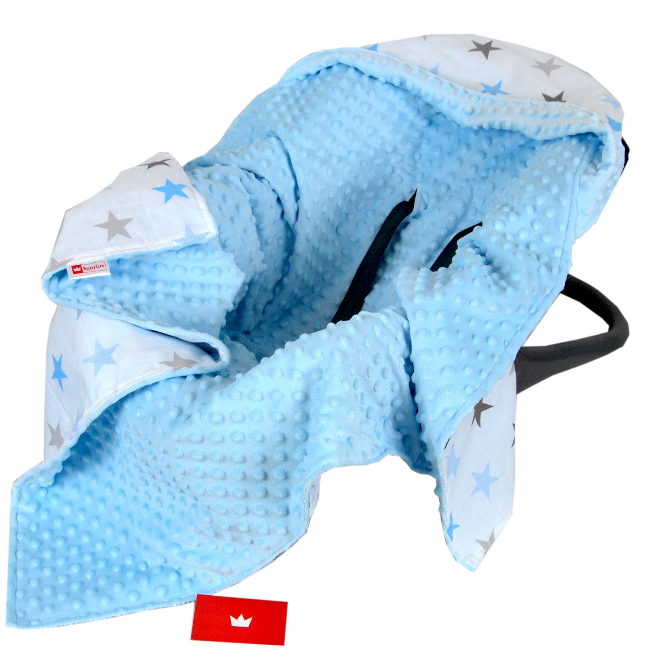 Baby Einschlagdecke 80x80cm - Wende-Decke Plüsch/Baumwolle, Mit Gurtschlitzen Für Autositz & Babyschale
